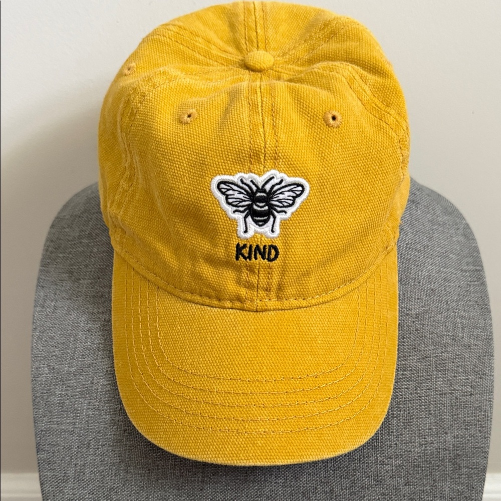 Yellow 'Kind' Bee Embroidered Women's Baseball Cap